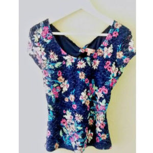 Candie's | Navy Pink Floral Eyelet Lace Top  L